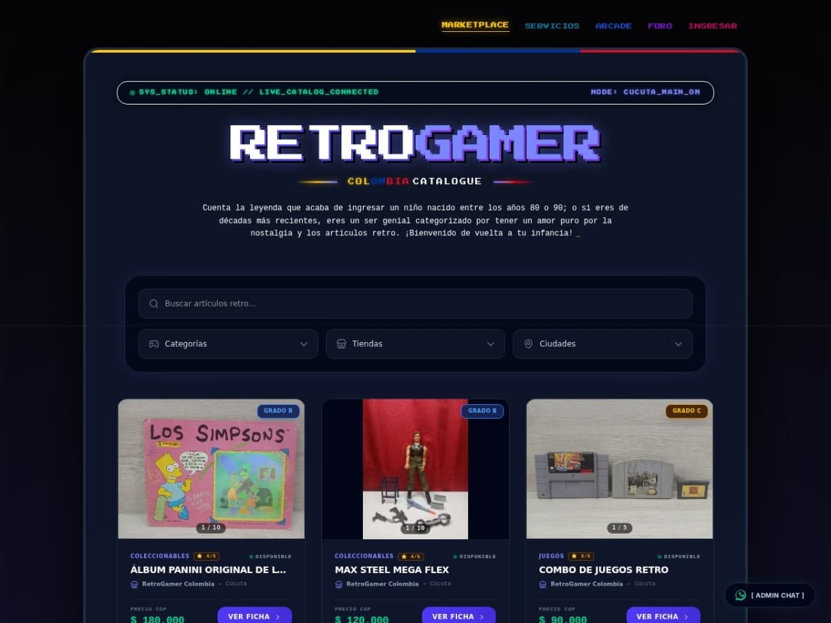 Retrogamer Colombia — Portal B2C de Videojuegos Retro y Coleccionables